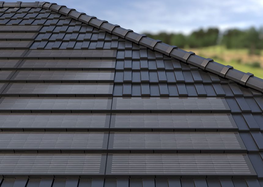Schilddak met effectieve PV-oplossing: J160-PV Geïntegreerde Solarmodule oplossing met detailweergave van de PV-modules.