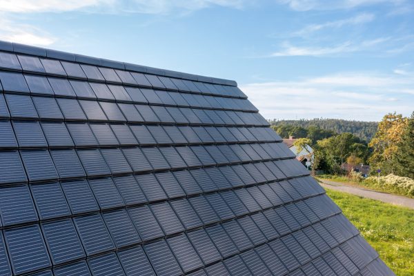Produceer elektriciteit in stijl met de technologie van Autarq. Dit is een prachtig architectenhuis met details van de PV-dakpan.